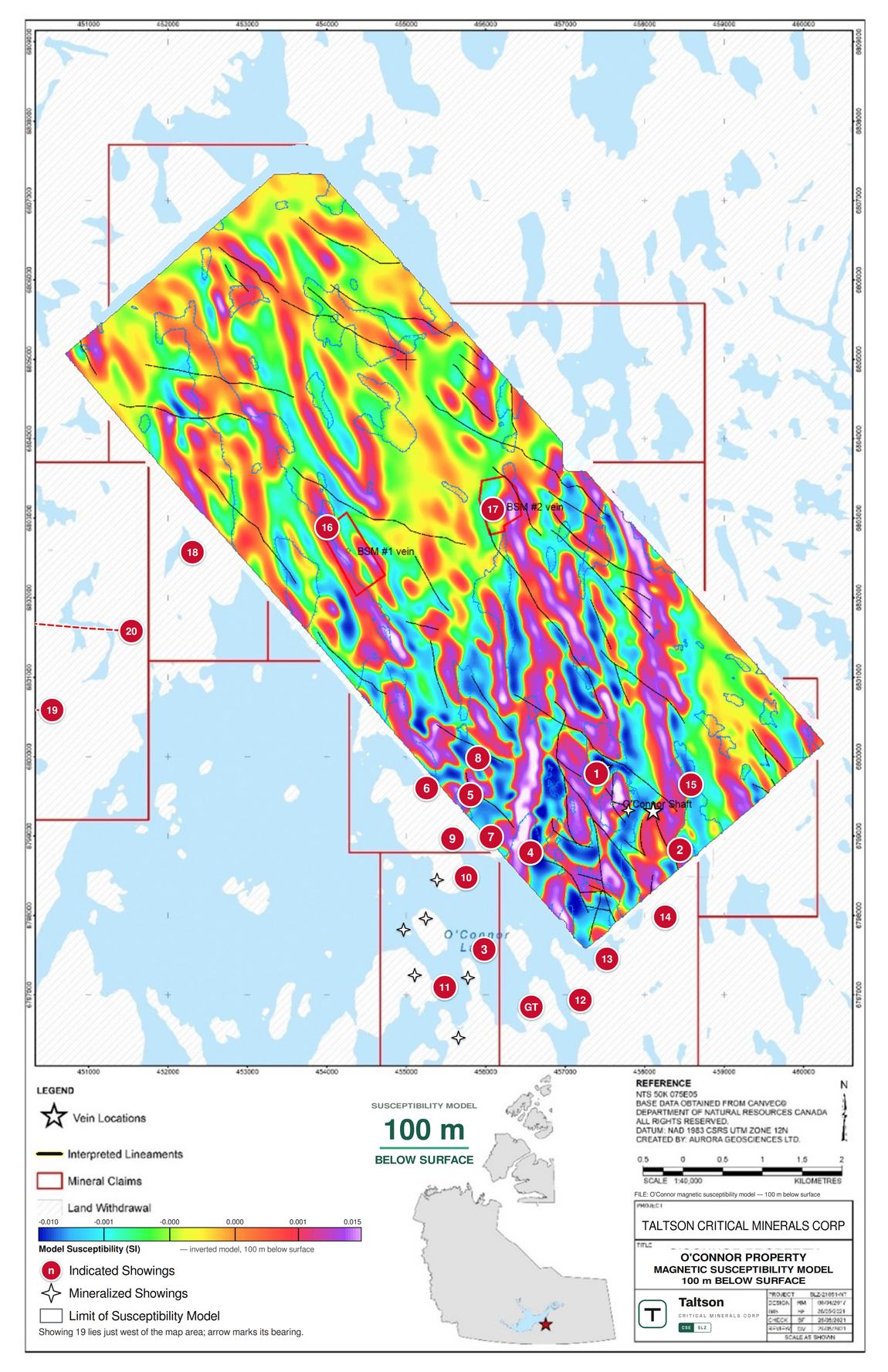 Susceptibility 100 m below surface